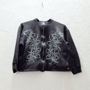 Black Diamond Embellished Sparkly Floral Cropped Jacket | Size M